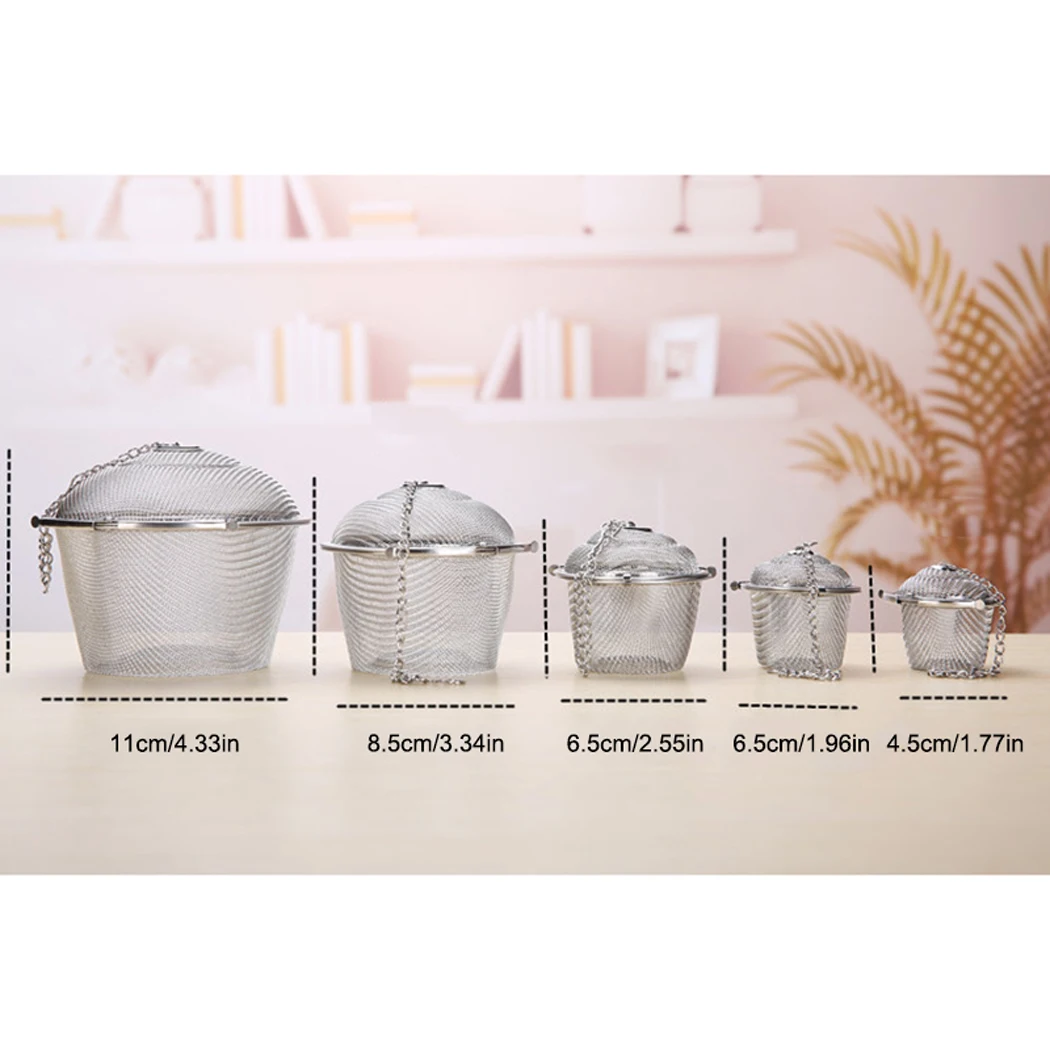 5 Sizes Durable Silver Reusable Stainless Mesh Herbal Ball Tea Spice Strainer Teakettle Locking Tea Filter Infuser Spice Kitchen