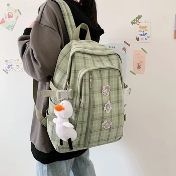 

Harajuku Plaid Backpack Sweet Waterproof Student Schoolbag Women Fashion Travel Backpack for Teenage Girls Casual School Mochila