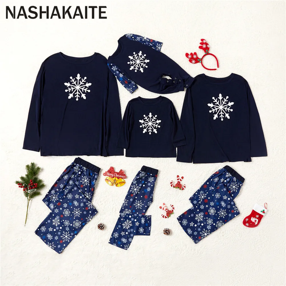 NASHAKAITE/семейные рождественские пижамы зимние мягкие с принтом Снег одежда для сна