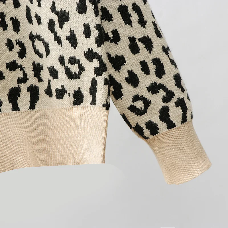 Леопардовые жаккардовые свитера для женщин осень зима пуловеры Джемперы Женские Вязаные свободные мягкие свитеры Mujer пуловер
