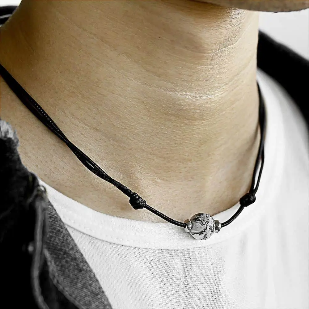 Bead Leather Necklace Choker for Men Lava Tiger Eye Lapis Lazuli Hematite Metal Stone Adjustable Teen Jewelry Gift LDNM25 metal choker necklace,beaded necklace