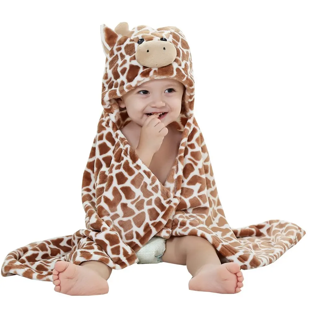 100X100 см милый детский банный халат с капюшоном в форме медведя, мягкое полотенце для новорожденных, полотенце-одеяло с рисунком жирафа, детское банное полотенце с рисунком