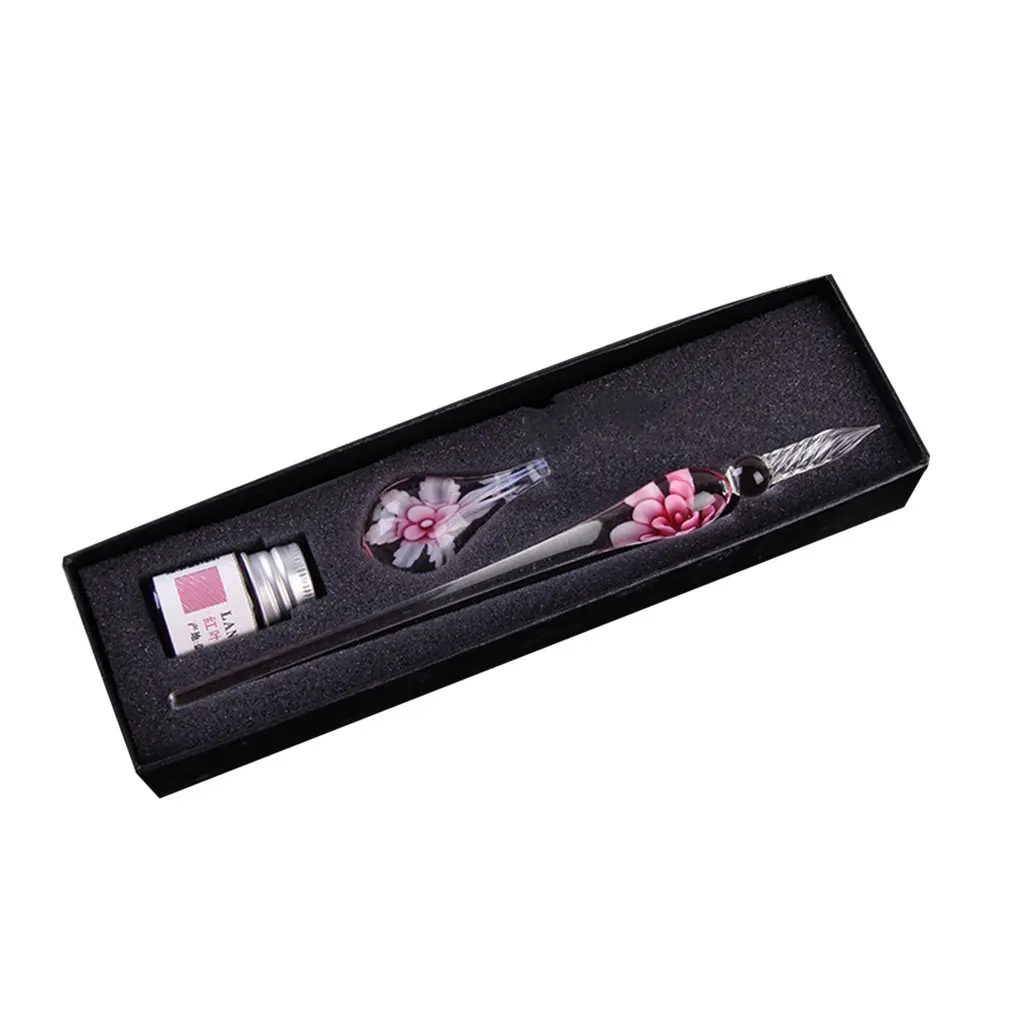 

Glass Dip Crystal Pen Signature Ink Inside Flower for Writing Art Decoration Transparent Fountain Pen Gold Pastel Ink Signature