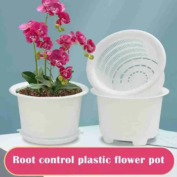 

1pc Plastic Orchid Pot With Holes Double Layers Creative Garden Pot Planter Container Root Controlling Technology Flower Pot