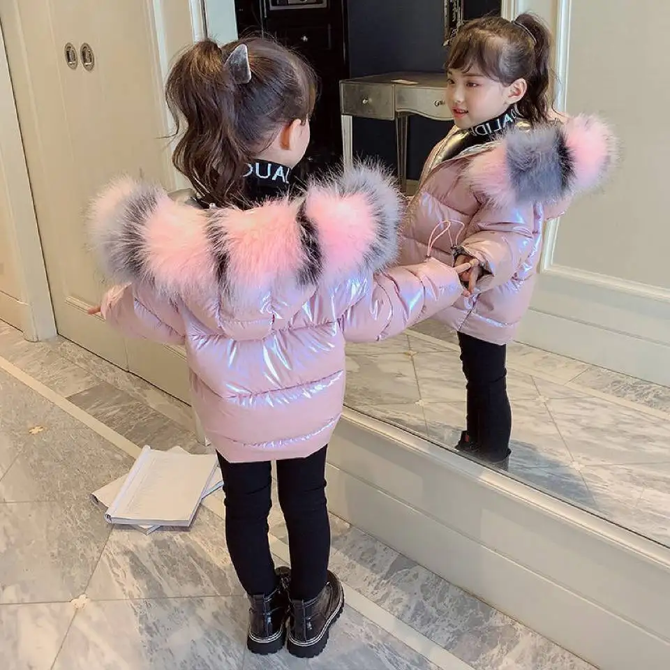 

Cute Kids Fur Collar Baby Girl Coat Winter Parkas Warm Thickened Coat Girls Winter Outerwear Down Cotton Jackets For 2-12 Year