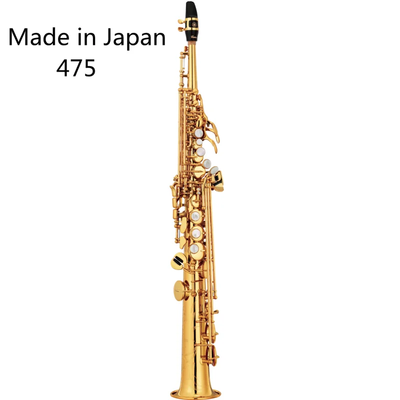 475Brass Straight Soprano Bb B Flat Sax Saxophone Woodwind Instrument Natural Shell Key Carve Pattern Made in Japan