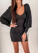 Robe de soirée à paillettes, grande taille, manches longues, tenue de club, mini, été, nouvelle collection 2022
