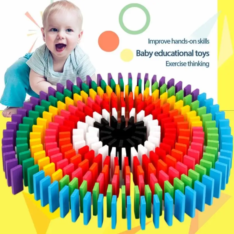 Juego de bloques de construcción de madera para niños, juguete de construcción con diseño de dominó grande, Educativo Para edades tempranas, para regalo de Navidad, 12 colores, 120 piezas