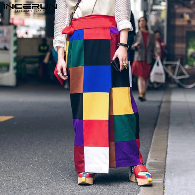 Incerunファッションカラフルなチェック柄スカート男性エスニックスタイルパッチワークサロンスカートレジャーレースアップ紳士服ストリートs 5xl 7 アジア 太平洋諸島 服 Aliexpress