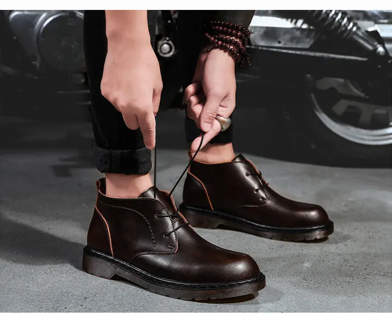 Мужские ботинки; кожаные ботильоны martin; винтажные классические модные мотоциклетные ботинки для прогулок; зимняя обувь; высокое качество; Водонепроницаемая Обувь