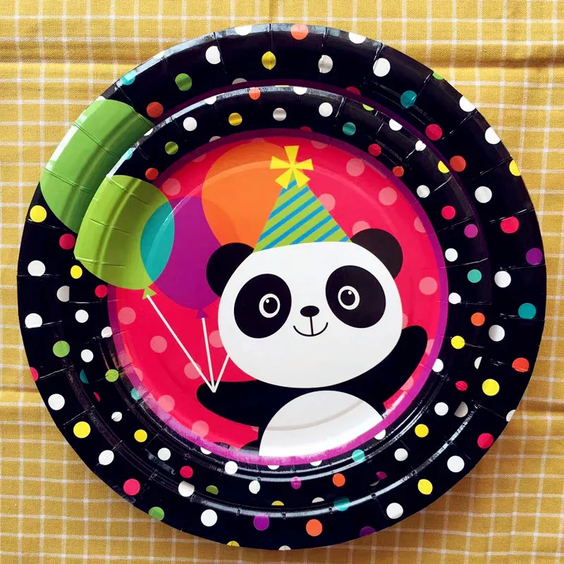 Прекрасный красочный мультфильм панда бумажная тарелка чашки флаг коробки для попкорна вечерние украшения для детей мальчиков девочек день рождения