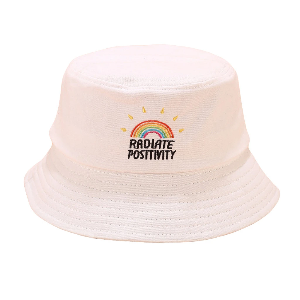 BG Unisex Foldable Bucket Hat Rainbow Print Canvas Women Outdoor Sunscreen Hunting Cap Men Children Hip-Hop Fisherman Hats 904 - Color: BG