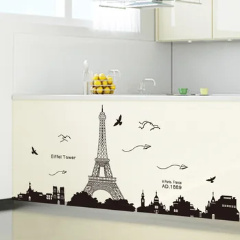 

Black Kitchen Decor Decals Simple European Style Paris Eiffel Tower City Building Silhouette Wall Stickers Corridor Mural Poster