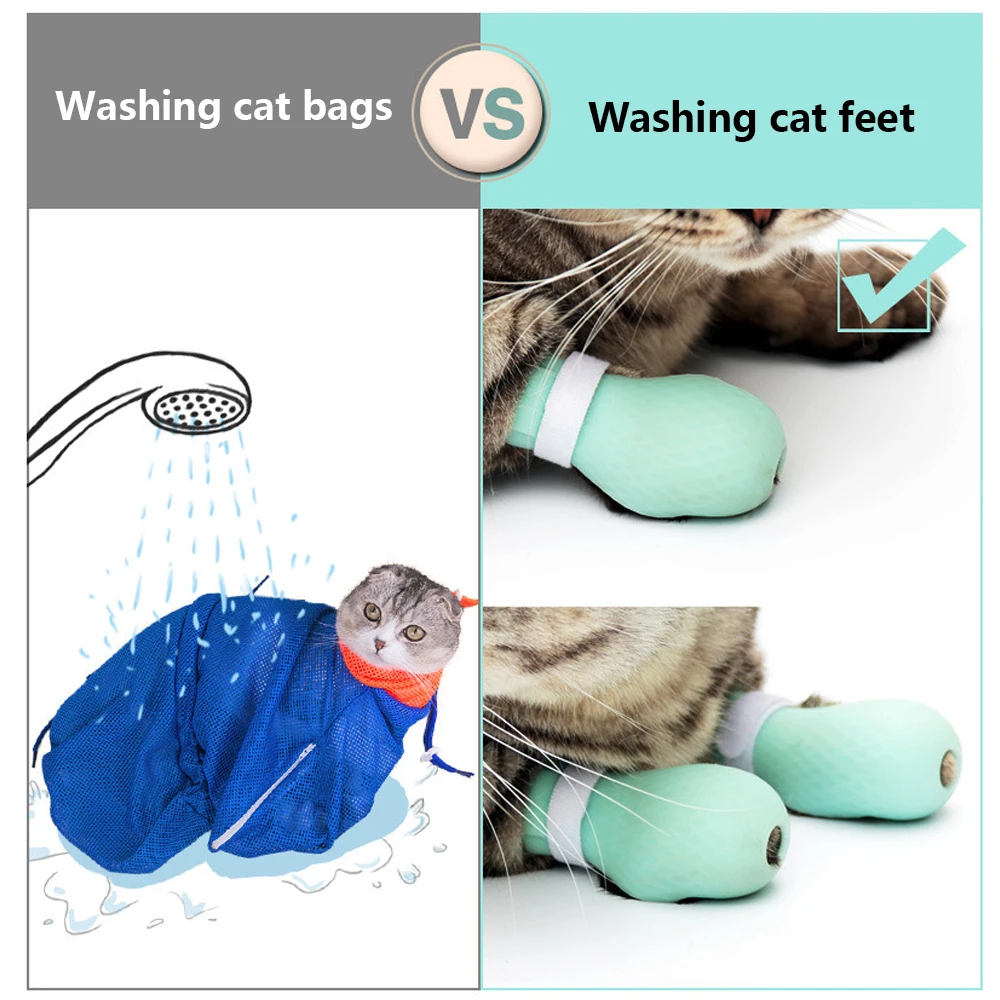 4Pcs Adjustable Pet Cat Paw Protector Soft Silicone Paw Cover Bath Anti-Scratch Shoes Cat Grooming Supplies Checking Foot Covers