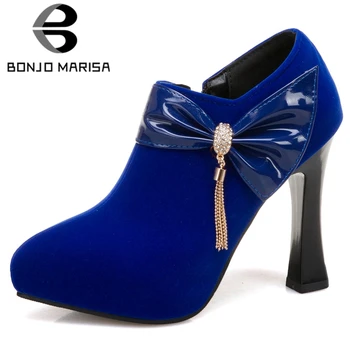 

BONJOMARISA Ladies Elegant Metal Chains Decorating Ol Fashion butterfly-knot Pumps Women High Heels Ol Shoes Woman