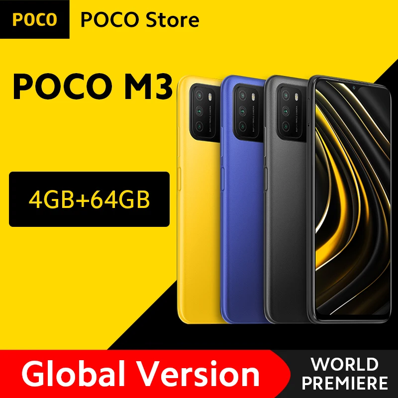POCO-teléfono inteligente M3 versión Global, Snapdragon 662, Octa Core, 4GB RAM, 64GB ROM, batería de 6000mAh, cámara de 48MP