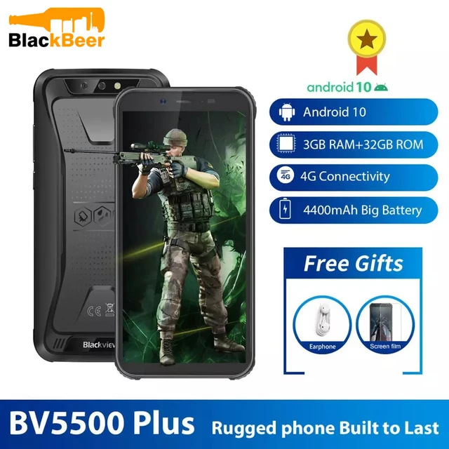 $ Blackview BV5500 Plus 5.5 Inch 4G Rugged Smartphone IP68 Waterproof 3GB 32GB MTK6739 Mobile Phone Android 10.0 Cellphone 4400mAh