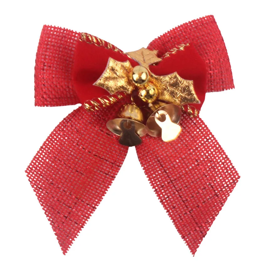 Красный Рождественский бантик с железные колокольчики 1 шт. Рождественский бантик для елки украшения 0821#30