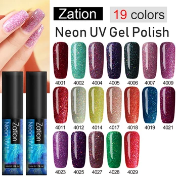 

Zation 1 Bottle 5ml Gel Nail Polish Purple Neon Colorful Glitter Sequins UV Soak Off Nail Art Gel Varnish for Shiny Nail Design