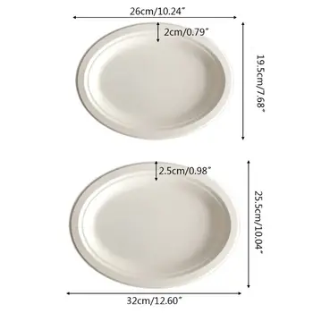 

50PCS 10/12\" Disposable Compostable Plates Biodegradable Bagasse Oval Food Plate GXMA