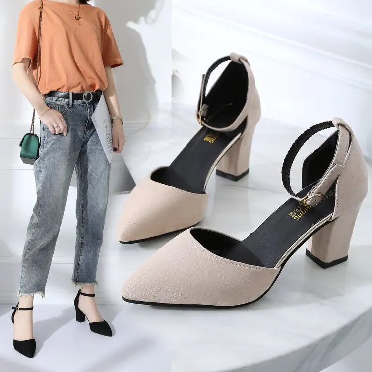 

New Korean version of the wild thick with pointed single shoes fashion comfortable high heels trend sexy high heels