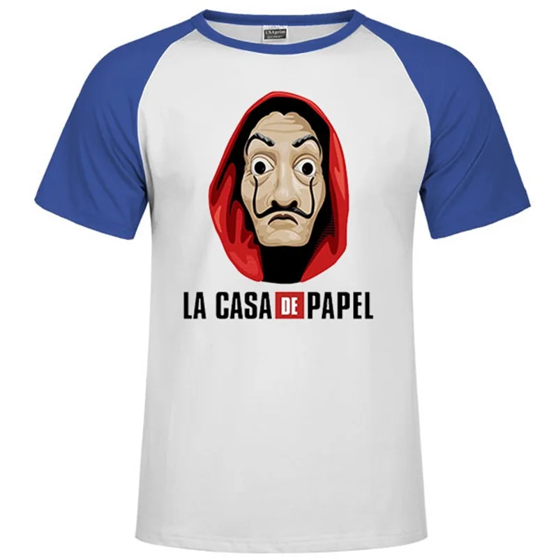 Одна деталь La Casa De Papel Мужская футболка Money Heist Tees сериал футболка женская короткий рукав House Of paper off white футболка - Цвет: Raglan blue 18