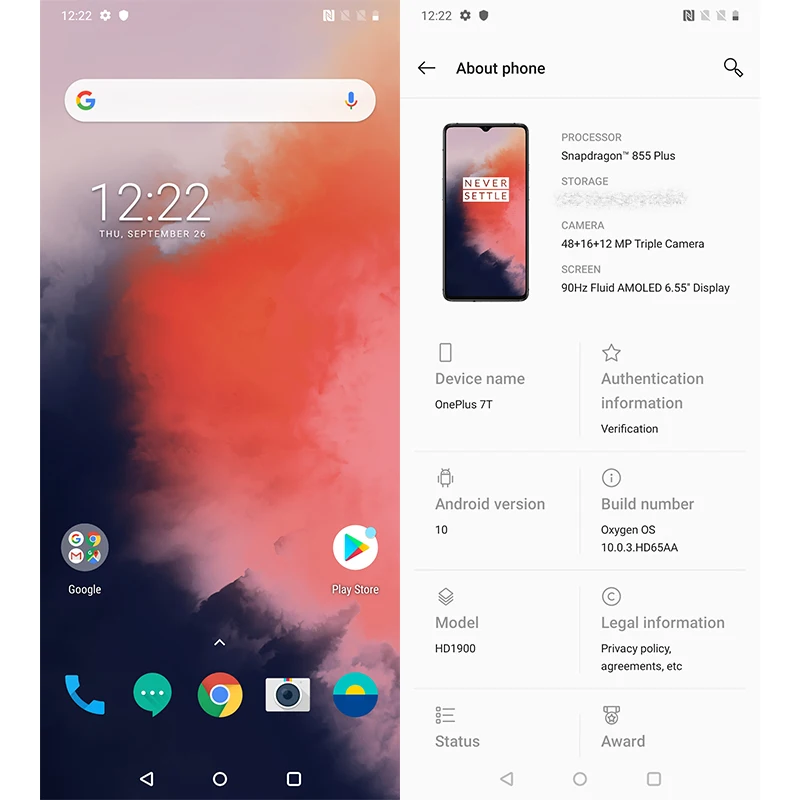Мобильный телефон OnePlus 7 T 7 T 8GB 256GB Global rom, Восьмиядерный процессор Snapdragon 855 Plus, экран 6,55 дюйма, 48MP, тройная камера, телефон nfc