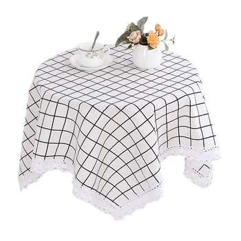 

80x80cm/ 130x130cm Cotton Linen Fabric Round Tablecloth Grid Pattern Table Cover for Home decoration accessories table cloth