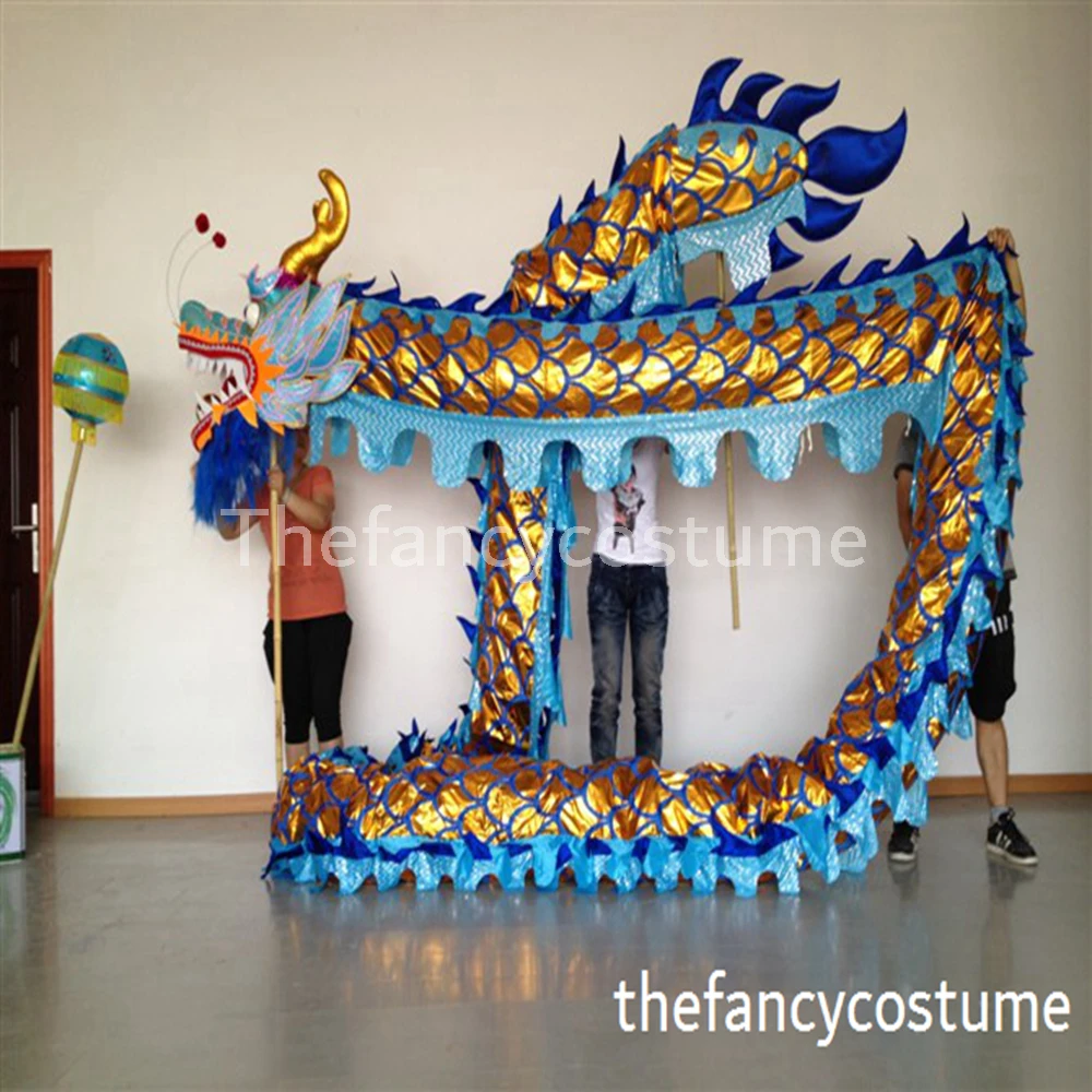 10 m Length Size 4 Gold-plated golden Chinese DRAGON DANCE ORIGINAL Dragon mascot costume Folk Festival Costume male ballet dancer outfit