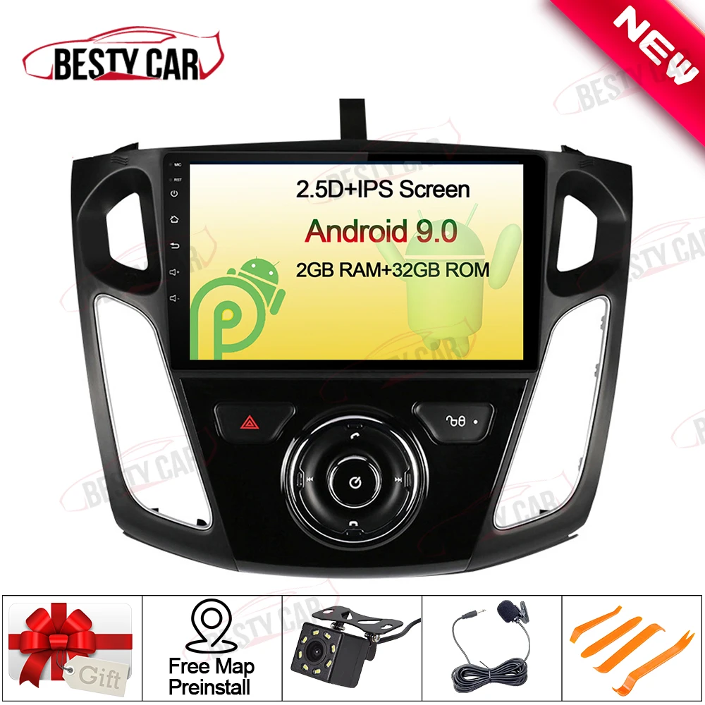 Best 9" Android 9.0 Car Multimedia Player Stereo Radio GPS for Ford Focus 2012~2017 Navigation 2.5D+IPS Bluetooth WIFI A2DP DVR 0