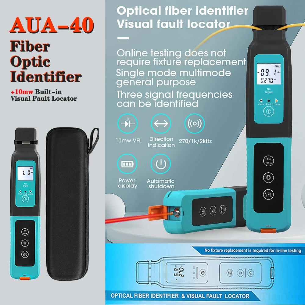 Identificador óptico de fibra de AUA-40, localizador Visual de fallos de 10mw, 800-1700nm, probador de modo SM MM