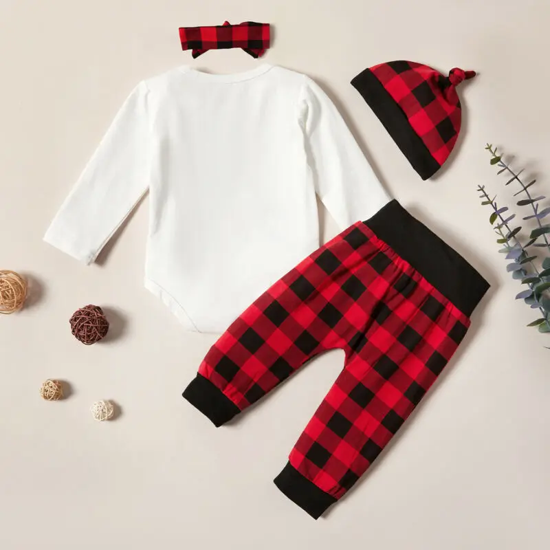 Осенняя одежда США; боди для маленьких мальчиков и девочек; клетчатые штаны; зимняя одежда для детей от 0 до 18 месяцев