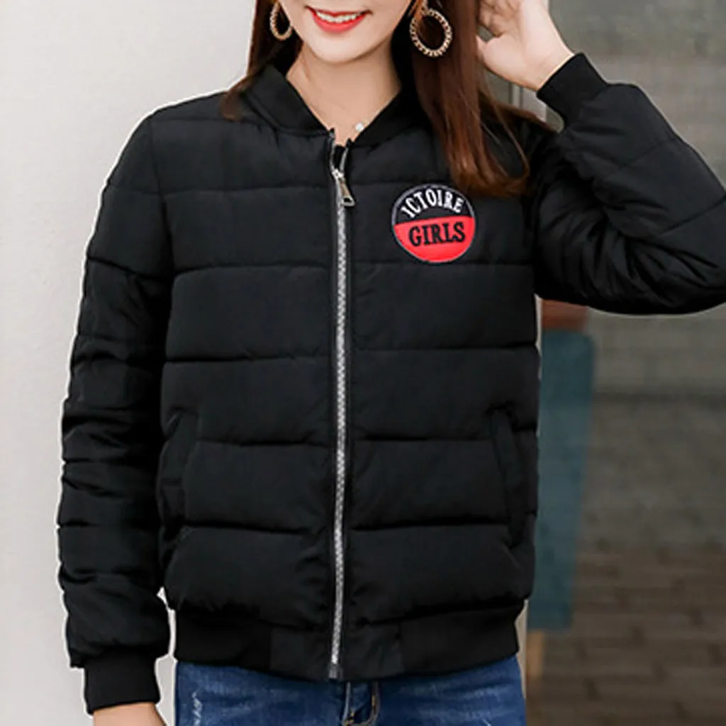 Fashion Fashion Vintage Women Jacket Coats Female Cotton-Padded Solid Down Long Sleeves Coat Baseball Jacket Coat#115