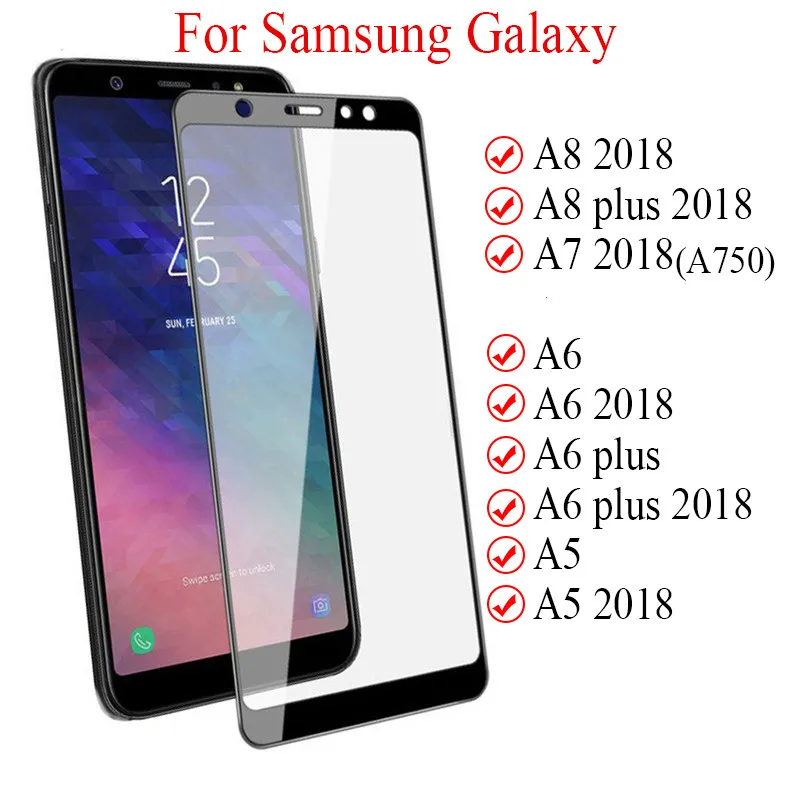 9D полное Защитное стекло для Samsung Galaxy J4 J6 A6 A8 Plus A5 A7 J7 J8 2018 Glas Tremp A750 A730F Samsun Sumsung