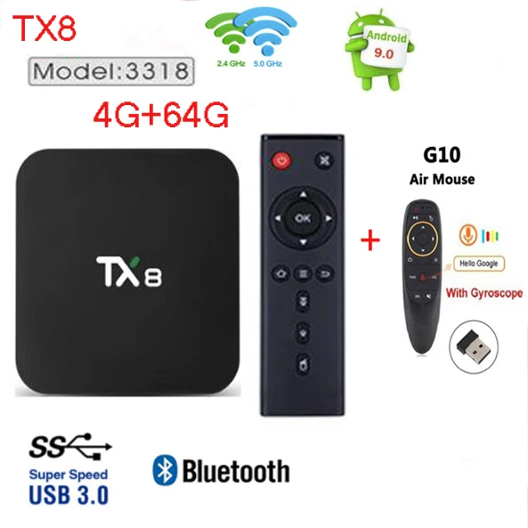 TX8 Android 9,0 ТВ приставка Rockchip RK3318 ram 4GB rom 32GB 64GB 4K Google голосовой помощник Netflix Youtube набор TopBox - Цвет: 4G 64G G10
