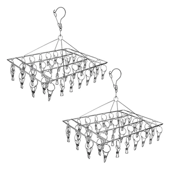 

2 Pack Stainless Steel Drying Rack, Rotary Wind-Proof Clothes Airer,for Socks,Underwear,Baby Clothes,Gloves (36 Clips)