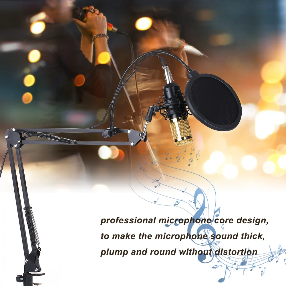 BM800 Condenser Microphone Lit Pro Adjustable Mic Suspension Scissor Arm Pop Filter for Audio Studio Recording Broadcasting mic