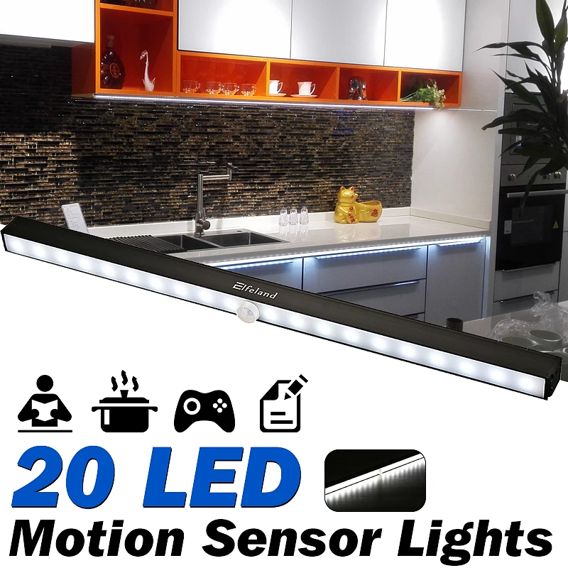 

20 LED Under Cabinet Light Wireless PIR Motion Sensor Night Lamp Battery Power for Home Kitchen Bedroom Wardrobe Cupboard Closet