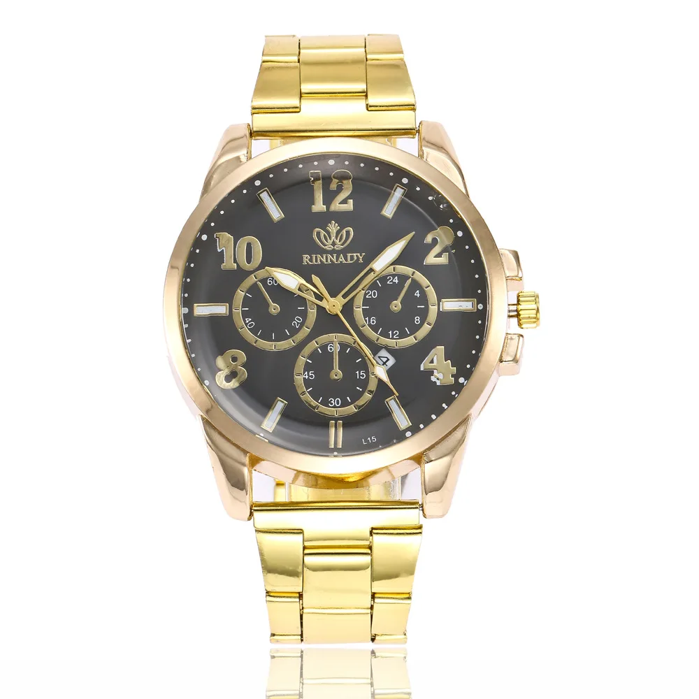 

Top Grade Stainless Steel Gold Large Dial Sports Men Steel Belt Watch Three Eye Waterproof Quartz Men's Sports Watch