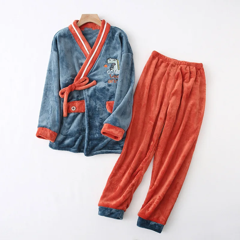

A Generation of Coral Velvet Pajamas Women's Autumn And Winter Long Sleeve Bandage Cloth Flannel Pajamas Set Entity