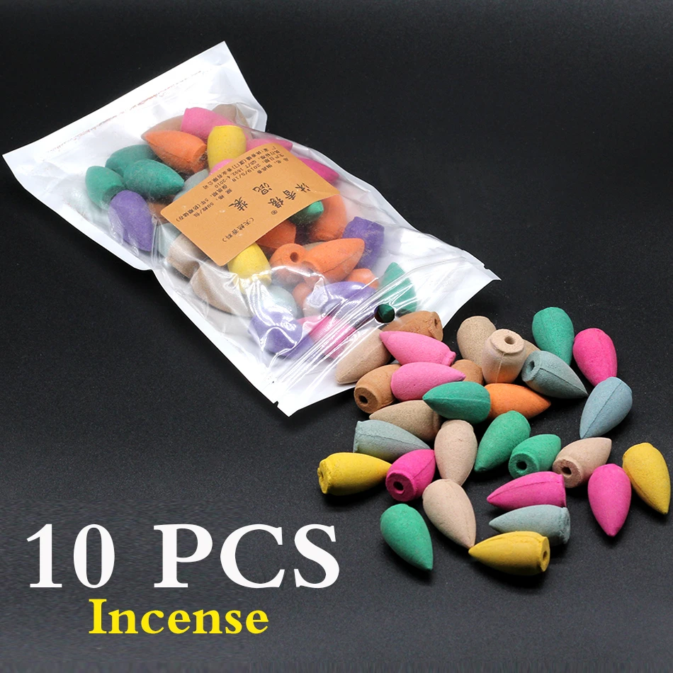10Pcs Incense Cones Достаточно запаса Бесплатный подарок 10 шт. конусов для благовоний обратная ароматическая горелка Керамическая ароматерапия печь запах ароматические благовония дорога - Цвет: 10Pcs Incense Cones