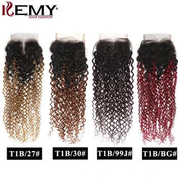 

Kinky Curly Closure 4x4 Ombre Human Hair Swiss Lace Closure Free/Middle Part Lace Closure Non-Remy Brazilian Human Hair KEMY