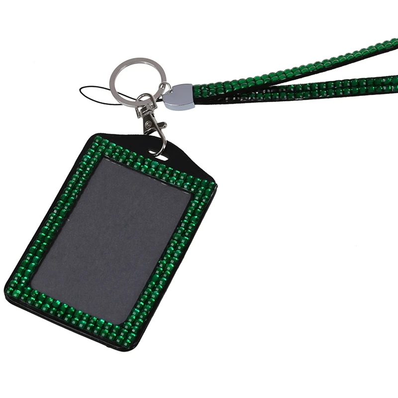 2 шт Rhinestone Bling Crystal пользовательский ремешок вертикальный держатель удостоверения личности(темно-зеленый и светло-зеленый