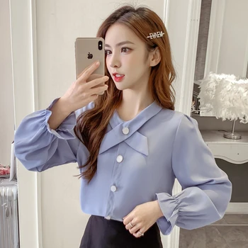 

COIGARSAM Fashion Full Sleeve Shirt Womens tops New Spring Women shirts White Blue 221