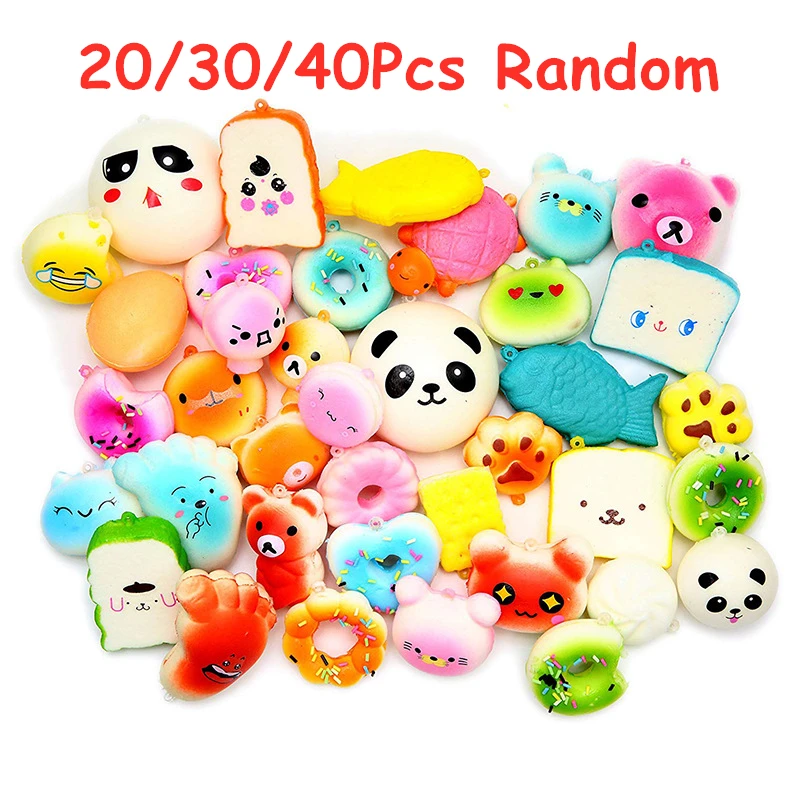 Slow Rising Toys-Set Anti-Stress Squishy Mini Key-Ring Squeeze-Toy Soft Bread-Cake-Food