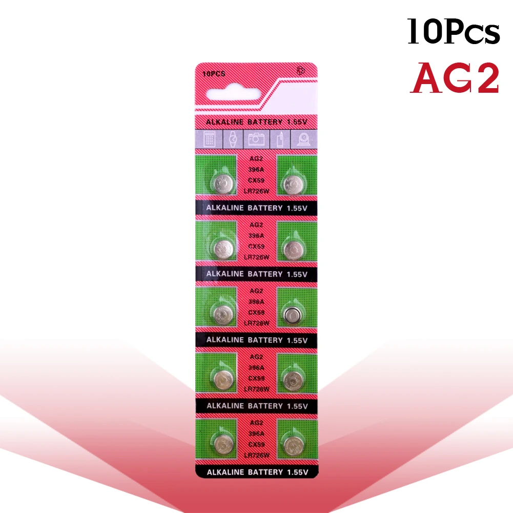 10 Uds AG2 1,55 V pilas alcalinas G2 396A LR726 SR726W GP397 1164SO SR59W SR726 batería pila de botón para relojes de juguete