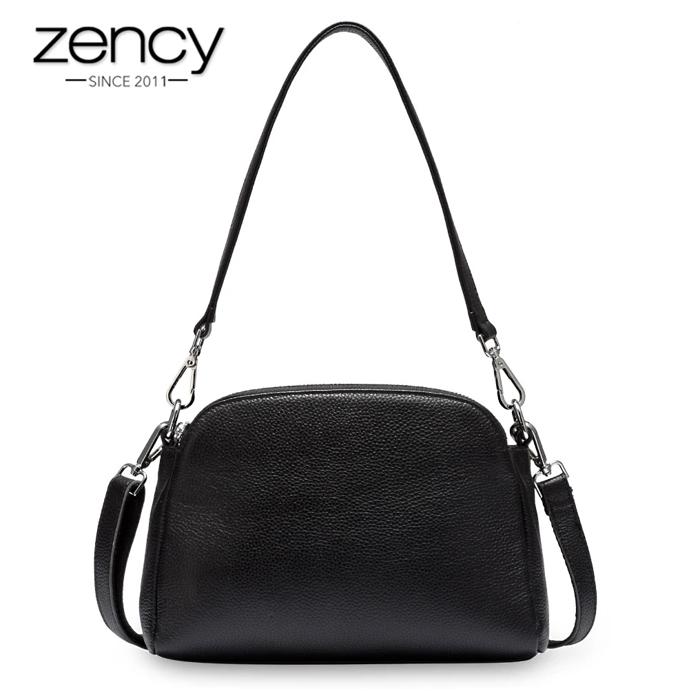 Zency 100% натуральная кожа модная женская сумка на плечо белая в виде ракушки две застежки молнии элегантная