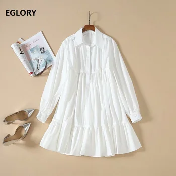 

100%Linen Dress 2020 Spring Summer Style Women Turn-down Collar Full Sleeve Casual Long Shirt Dress Ladies Sweet Cute Dress