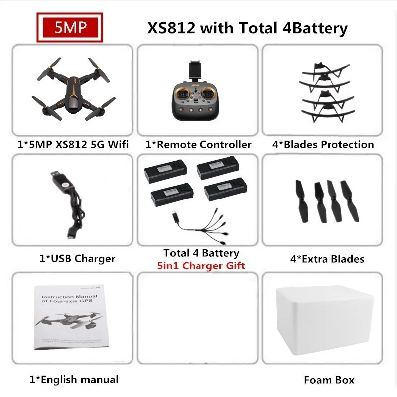 VISUO XS812 Радиоуправляемый Дрон 4K gps Квадрокоптер с WiFI FPV Камера вертолет 5G следование за мной складной Квадрокоптер VS F11 SG906 B4W E520S - Цвет: 4 Foam Box 5MP