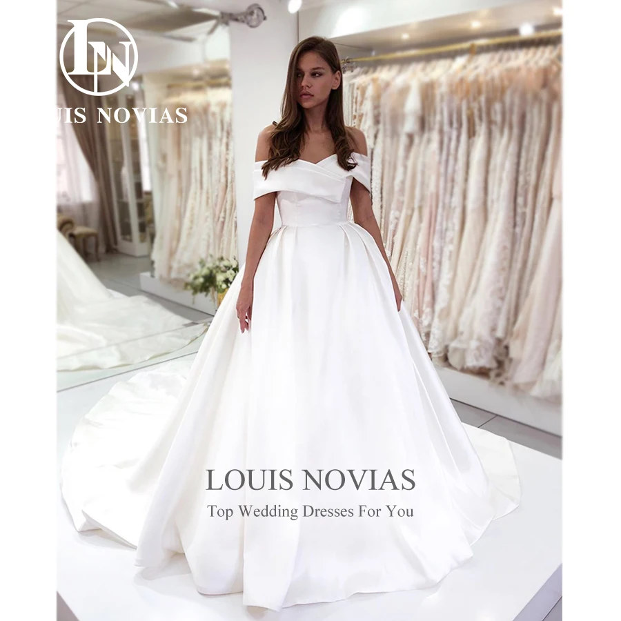 LOUIS NOVIAS Elegant Wedding Dresses For Women 2023 Simple Satin Ruched Sweetheart Long Train Wedding Gown Vestidos De Novia